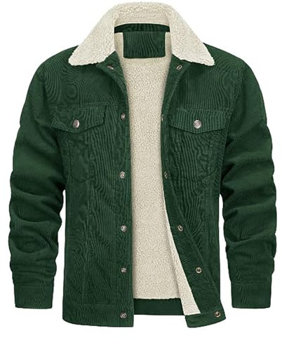 Générique Vette Velours CôTelé Homme Col Et Doublure Mouton Boutonné Chaud RéTro (Green, L)