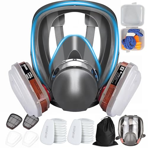 SGTBLV Maschera respiratoria completa con filtri 6001, 20 x filtro, maschere antipolvere, protezione respiratoria, polvere fine, maschera per gas, vapori, resina epossidica, vernice spray, prodotti