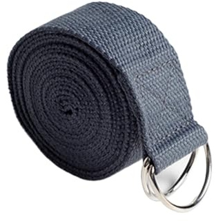 Yogabälte 1,8 m x 3, cm yogabälte av bomull, justerbart D-ringspänne, sportbälte för stretchövningar (mörkgrå)