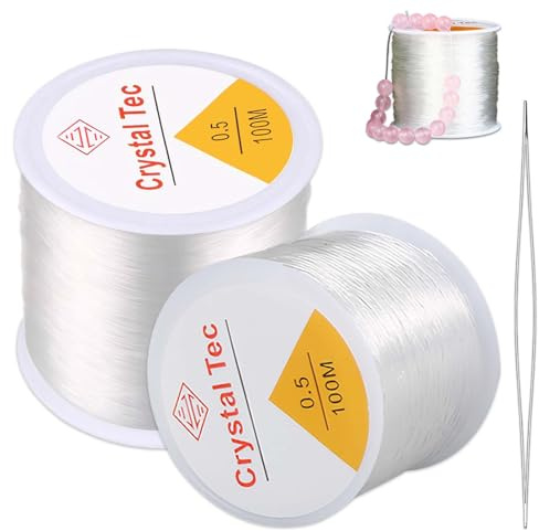 Juego de Cuerda Elástica Transparente para Pulsera de Cristal y Perlas - 2 Rollos de 109 Yards de Hilo Elástico de 0.5mm, Joyería y Proyectos DIY