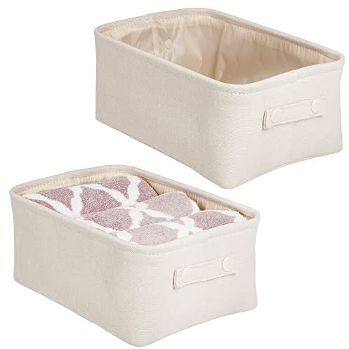 mDesign 2er-Set Aufbewahrungskorb mit Innenbeschichtung und Strukturdesign – ideal zur Kosmetikaufbewahrung – praktischer Badezimmer Organizer aus Baumwolle mit Henkeln – beige