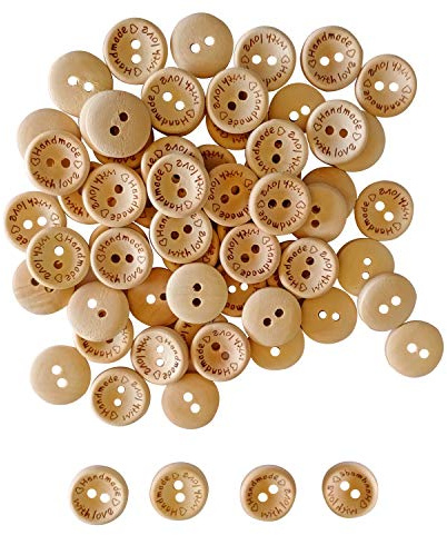 WedDecor 15mm Wood Finish Plastic Buttons, Dual Holes, 100pcs