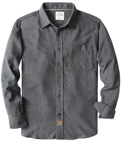 Dubinik® 6 oz Camicia Flanella Uomo Quadri Button Down Leggera Camicia Cotone Casual Regular Fit Grigio Scuro M