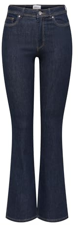 Only ONLWAUW Pantalones Vaqueros Acampanados de Cintura Alta para Mujer, Dark Azul Denim, XS / 34L