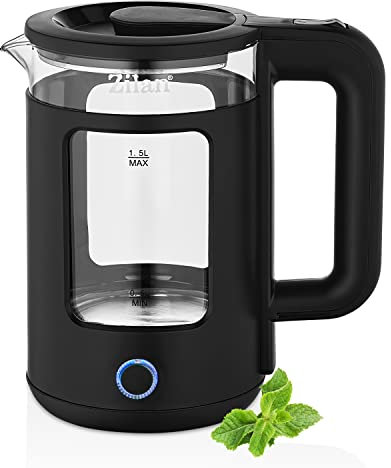 Glas Wasserkocher 1,5 Liter | 1650 Watt | Edelstahlheizelement | Teekocher | 100% BPA FREI | Warmhaltefunktion | Kontrolleuchte mit LED Beleuchtung | Water Kettle | Wasser Kocher