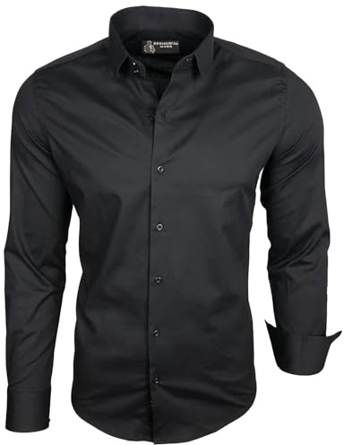 Subliminal Mode - Chemise Homme Coupe Ajuster Col et Manche Bicolore avec Un Repassage Facile Manches Longues Casual S500 Couleur Noir Uni Taille L