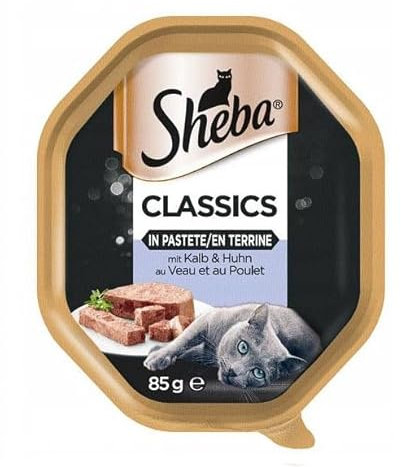 Sheba Classics mit Kalbfleisch und Huhn – komplettes Nassfutter für ausgewachsene Katzen in Pastete 22 x 85g