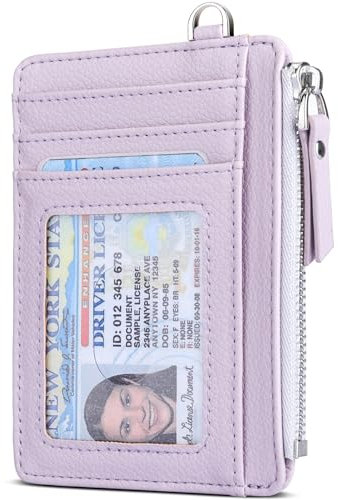 Teskyer Kartenetui Damen, Slim Wallet mit Münzfach, Card Holder Wallet, Karten Portemonnaie, RFID-Schutz, Minimalistischer, mit Reißverschluss, Fasst bis zu 8 Karten, Licht Violett