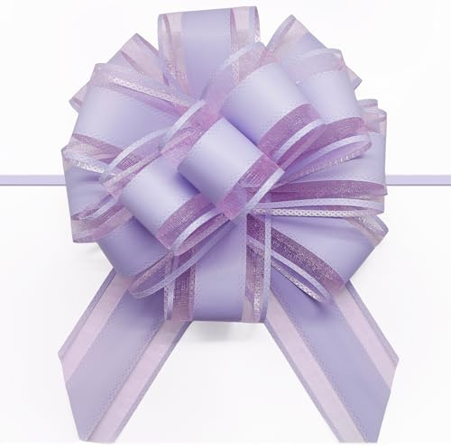 FQTANJU 5 PCS 6 inches Large Pull Bows, Bow for Gift Wrapping, Ribbon Bows for Wedding Christmas Birthday Party Gift Baskets or Valentine's Day Flower Gift Boxes Decoration (Light Purple)