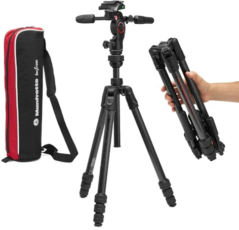 Manfrotto Befree GT PRO 3-Way, Professional Travel Tripod Kit, 3-Way Fluid Head, Levelling Column, Photo/Camera and Video Kit, Carbon Fibre, Arca-type, Twist Lock, DSLR, Mirrorless,Camera Accessories