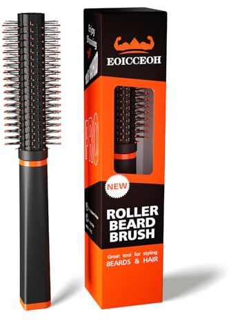 Round Beard Brush, Superior Grooming Tool for Styling Hair or Beard for Men, Round Bristle Heat-Resistant Curling Comb for Blow Drying, The Better Brush for All Hair Beard or Curls Types
