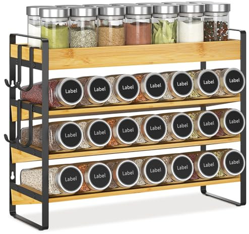 EsLuker.ly Gewürzregal Gewürz Holz Organizer Gewürzorganizer, 4-stufiges Bambus Spice Rack Organizer Gewürzregale Gewürzständer Gewürzhalter Gewurzregalsystem Stehend & Wand für Küchen Speisekammer
