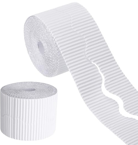 uxcell 49.2ft Bulletin Board Border, Corrugated Paper Decorative Wavy Border, Scalloped Rolled Border Trim for Crafts Classroom Offices DIY Project Party Birthday Decoration, White