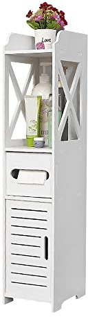 Belfoyer Badezimmerschrank Schmal Weiß – Badschrank Stehend aus PP, Wasserfest & Pflegeleicht, Mehrzweckschrank mit Türen & Ablagen für Bad, Wohnzimmer, Küche, Flur（20 * 20 * 80cm）