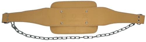 Force of Habit Premium Leather Dip Belt, 30-Inch Steel Chain, Quick Release Carabiner, Padded Lumbar Support for Powerlifting, Weightlifting, Bodybuilding (Tan)