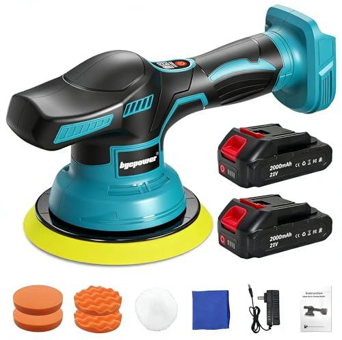 Poliermaschine Auto für Makita 18V LXT Akku,150mm Exzenterpolierer mit 2×21V 2000mAh Batterien, 3 Geschwindigkeiten Polierset für Auto Detailpflege, Boot & Lackkorrektur
