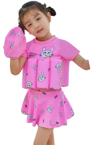 Traje de Baño Niña Natacion | Conjunto de Baño Flotante Infantil de Dos Piezas con Manga Corta y Diseño Animado para Aprendizaje de Natación en Verano