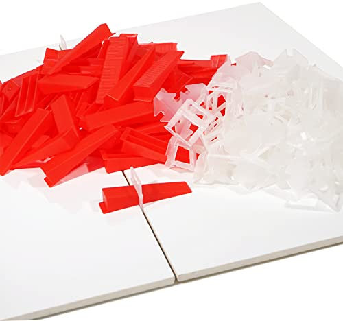 XPOtool Fliesen Nivelliersystem Set Pro 500 Fliesenkeile und 500 Zuglaschen 1,0 mm Fugenbreite als Verlegehilfe für Wandfliesen und Bodenfliesen