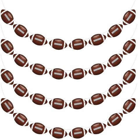 4PC - Football Party Decorations - Football Banner - Football Hanging Decorations Decor for Themed Birthday Party Bowl Game Fans Home Garland Supplies Flag