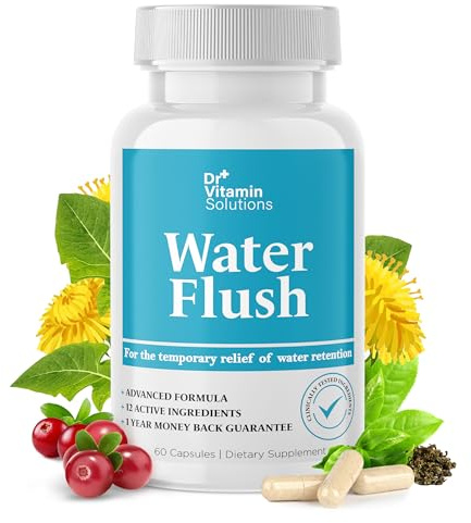 Diuretic Water Pills for Weight Control, 12 Active Ingredients (Green Tea, Cranberry & More), Instant Relief from Bloat & Swelling, Water Retention Pills for Women & Men - 60 Capsules