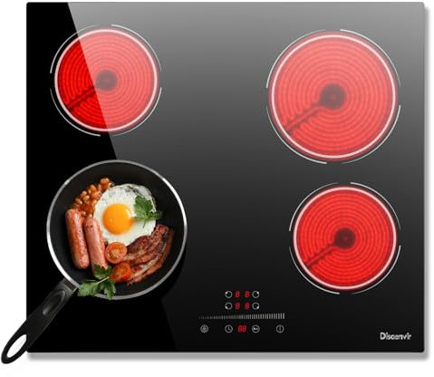 Electric Hobs 4 burners, Glass Ceramic Hobs 4 Ring, 60 cm Built in, 6000W with Slide & Touch Control, with Safety Lock & Timer Control, 220-240V, no Plug, Disaenvir