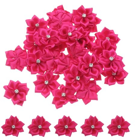 PATIKIL 3cm Piccoli Fiori a Nastro, 100pz Mista Fiori di Stoffa Raso Mini Seta Artificiali Finti per Decorazioni per Creazioni Fai Da Te Ornamenti Matrimoniali, Rosa Rossa