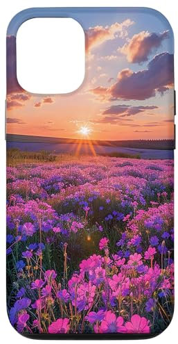 iPhone 14 Bergenia Flower Field Beautiful Sunset Graphic Case