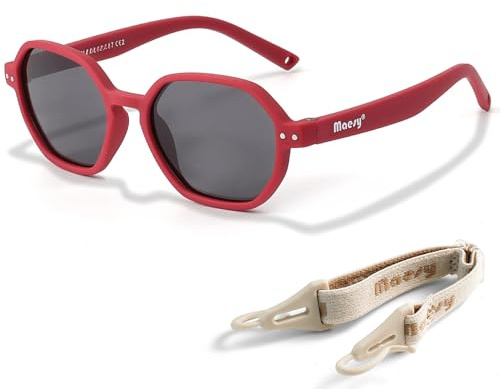 Maesy Gafas de Sol Niño 1-3 Años - Lentes Polarizadas UV400 Categoría 3 - Montura Flexible con Correa Ajustable - Diseño Hexagonal, Seguras y Cómodas - Yana, Rojo