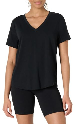 Amazon Essentials Women's Relaxed Fit Active Soft Cotton Lightweight V-Neck Short Sleeve Curved Hem T-Shirt