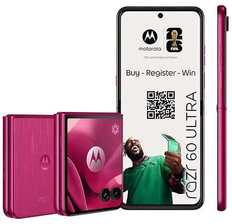 Motorola razr 60 Ultra Flip-Phone (6,96-pOLED-Display/Robustes 4,0-Außendisplay Dank Gorilla Glass Ceramic, widerstandsfähig, wassergeschützt, 50-MP-Kamera mit Moto-AI, 16/512 GB) Pantone Cabaret