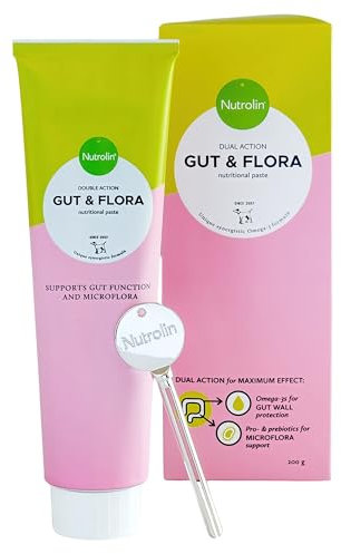 Nutrolin Gut & Flora | Rich in Omega 3 to protect Gut Wall | Prebiotic Probiotic Support for Gut Microflora | Vitamin E for enhanced effect | Dual Action | For Dogs & Cats | 200g