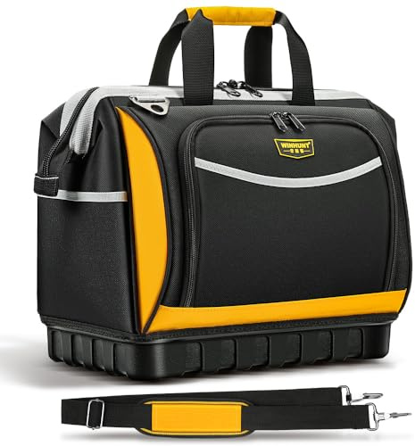 WINHUNT 16 Inch Tool Bag with Shoulder Strap, 25 Pockets Tool Bags Heavy Duty with Waterproof Base, Zippered Storage Organiser for Electricians, Technicians, Plumbers