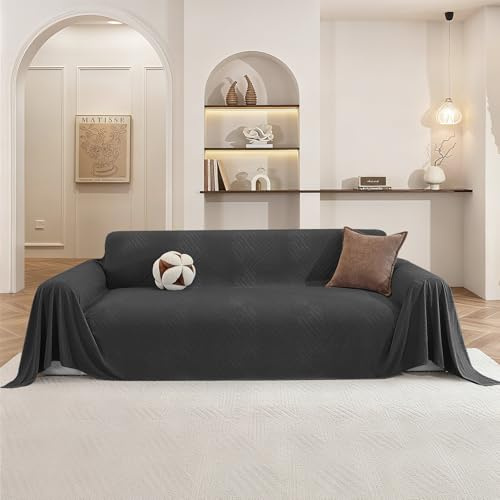 Ystyle Soffskydd för 3-Sits, 200x340 CM, Sofföverdrag för Alla Årstider, Multifunktionellt Fläckbeständig Sofföverkast för hundar, Universellt Halkfritt Soffa Överdrag, Möbelskydd, Mörkgrå
