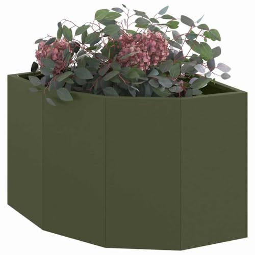 vidaXL Macetero de Esquina Verde Oliva 45 x 45 x 35 cm Acero, Caja de Plantas Exterior, Jardinera de Acero Resistente, Ahorro de Espacio, rincón, exhibición Moderna de Flores