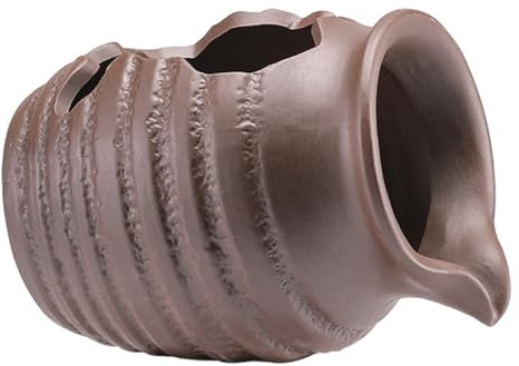 NUOBESTY Ceramic Pond Spitter Pot for Garden Water Feature, DIY Landscape Ornament, Medium Brown Open Mouth Fountain Decoration without Pump for Balcony and Patio