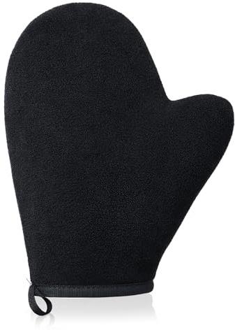 Lanjue Self Tanning Mitt Applicator, Velvet Glove, Back Tanner, Black | Streak Free Finish, Anti Slip Wrist, Washable Reusable Design, for Even Body Coverage, Back Reach, Home, Travel, Women, Men