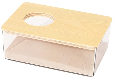 CavspkArt Hamster Sand Bath Container,Transparent Small Animal Bathroom with Wooden Lid,Rectangle Sand Box for Syrian Hamsters,Mice,Lemmings,Gerbils,Easy Clean,Panoramic View
