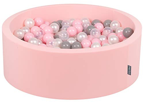 KiddyMoon 90X30cm/200 Bolas ∅ 7Cm Piscina De Bolas para Ninos Hecha En La UE, Rosa:Perla/Gris/Transparente/Rosa Clr