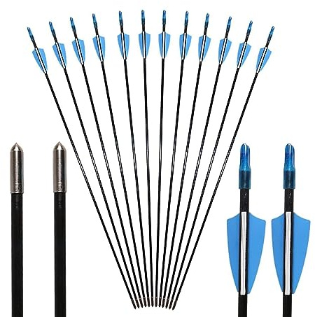 AMEYXGS 24/12 pcs Tiro con Arco de Fibra de Vidrio Flechas Flechas de Destino Flechas Principiantes para Arco Largo Arco Recurvo (24 pcs)