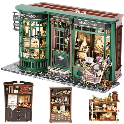 Spilay DIY Miniatur Haus mit Holzmöbeln, Miniatur Haus Puppenhaus Bausatz mit staubdichter Abdeckung und LED, 1:24 Skala Kreative Puppenhaus für Erwachsene Geschenk (Magic House) F032