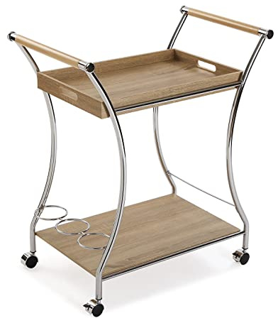 Versa Carro de Servicio Acabado Madera de Estilo Versátil, Medidas(Al x L x An) 78,5 x 42 x 68,5 cm, Madera MDF,Metal Cromado, Color Marrón