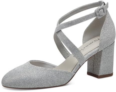 Tamaris Damen Pumps Textil Blockabsatz Vegan; Silver Glam, EU 38