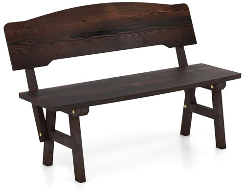 COSTWAY Banco Jardin Exterior de 2 Plazas, Banco Madera Abeto con Respaldo Inclinado, Banco Jardin Patio Terraza Porche, Carga 325 kg, 120 x 51 x 78 cm