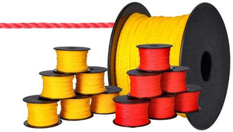 ToolSpace 12x Cordeau de maçon 50m x 1.6mm - 6x Jaune, 6x Rouge Ficelle de Construction, d'alignement Soie de polypropylène - Fil de Maçon Ligne de Guidage, de Plomb, Pavage d'épaisseur Cordon de Pose