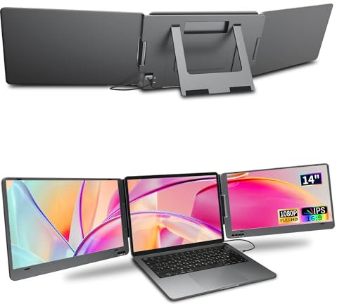 KPKUE Laptop Screen Extender, 14 1080P FHD IPS Dual Portable Monitor for Laptop, Compatible with 11.6 -15.6 Laptops (Mac Windows Chrome)