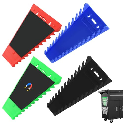 Faankiton 4PCS Magnetic Wrench Organizer, Wrench Holder Tray, Wrench Rack Tool Trays, Spanner Organizer Tray 48-Slots Removable Spanner Holder Storage Rack SAE(1/4 - 1/16) and Metric (6mm-24mm)