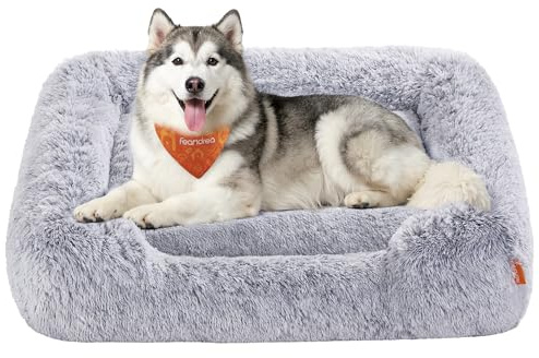 Feandrea Hundebett, extra großes Hundekissen, 120 x 85 x 23 cm, Hundekorb, weiche Polsterung, Hundesofa, erhöhte Ränder, Bezug abnehmbar und waschbar, rutschfest, Ombré-Grau PGW274GA01