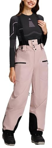 Pioneer Camp Pantaloni Sci Neri Donna Imbottito Fodera Calda 15000mm Impermeabili Antivento con Tasche Cerniera Ghetta Antineve Rimovibile per Sci ed Escursionismo Invernale（Rosa;L