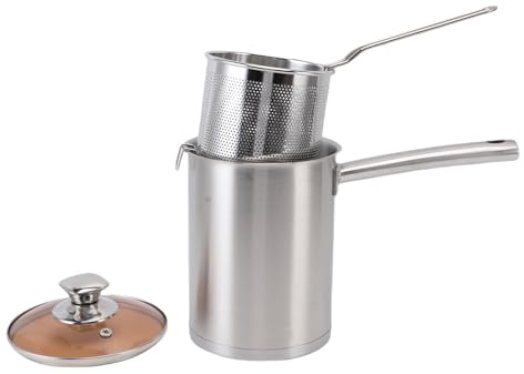 Olla de freidora de acero inoxidable con cesta, mini mango de fácil agarre, olla para freír japonesa, freidora de pescado para patatas fritas, pescado, pollo