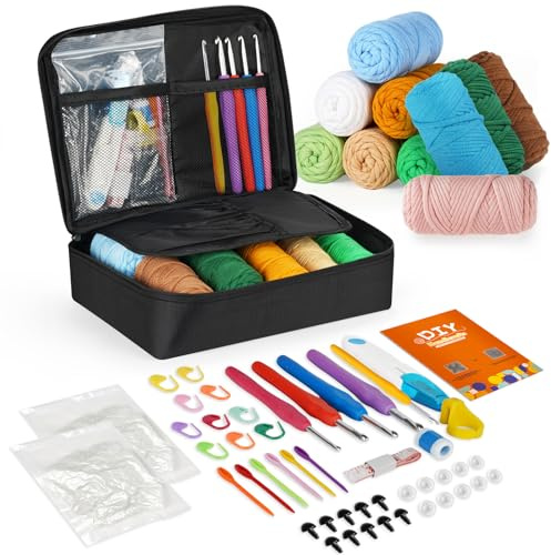 iptek Crochet Kit for Beginners Adults，Crochet Yarn for Beginners, 10colors Total Crochet Yarn Kits with Easy-to -See Stitches，Includes Basic Stitch Guide and extensive amigurumi Video tutorials.